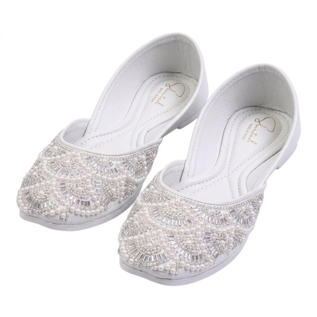Women Handmade Work Punjabi Jutti Flats with Crystal and Pearl WorkI Mojari | Fancy Jutti| | Girlish Jutti | Sippi Jutti-picture-33