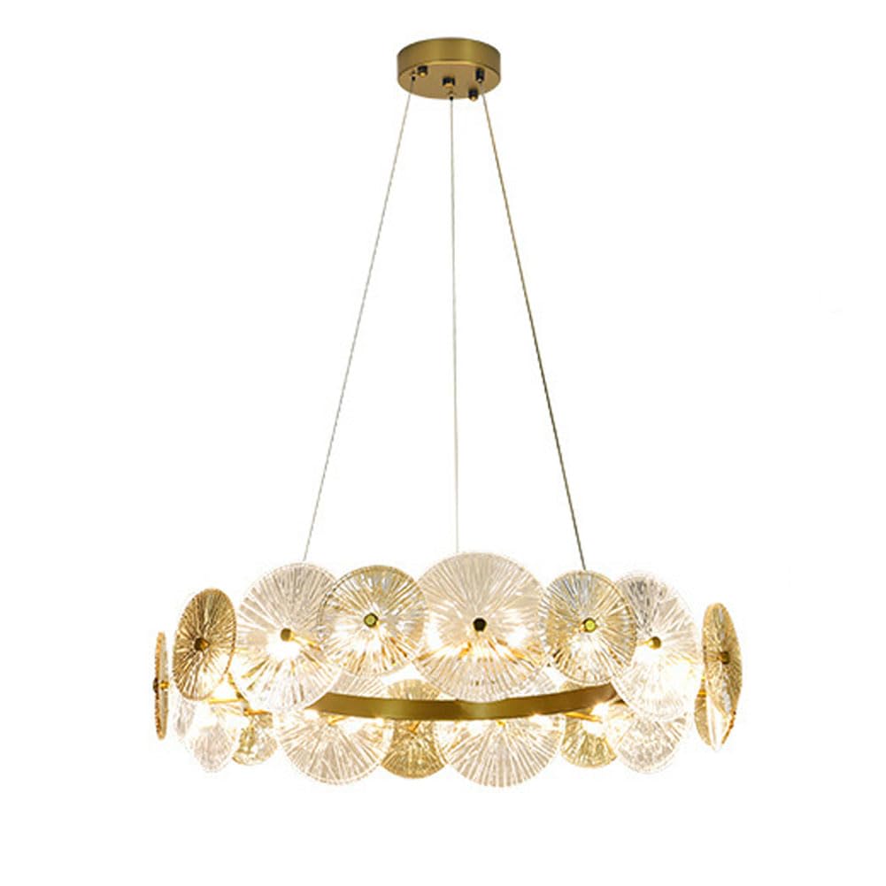 KXEcoLife Modern minimalist lotus leaf chandelier, Scandinavian round glass designer ring for living room sample house dining bedroom light fixture,80cm
