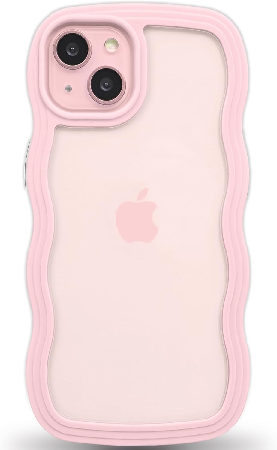 Anuck for iPhone 15 Case Wavy Edge Clear Back Design, Anti-Slip Grip Cute Wave Curly Frame Shape Shockproof Soft TPU & Hard Bumper Protective Phone Case Cover for Women Girls, Pink