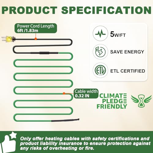 HEATIT Self Regulating Heating Cable Roof Deicing and Pipe freeze Protection Pipe Heat Cable for Metal And Plastic Pipes ETL Certified 120V 90FT by HEATIT - Image 7