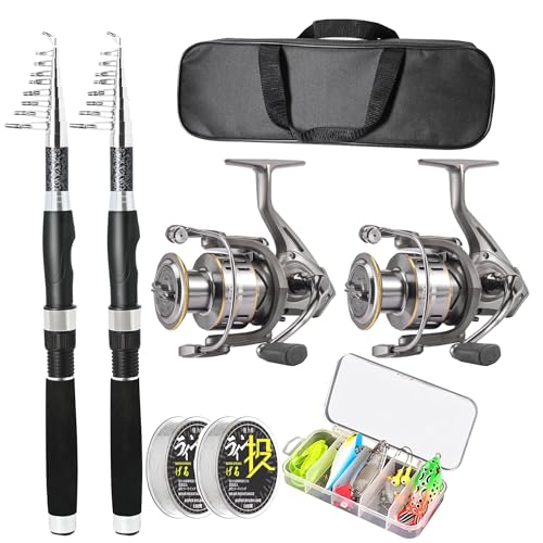 2PACK Fishing Pole Combo,Carbon Fiber Fishing Rod Spinning Reels Fishing ...