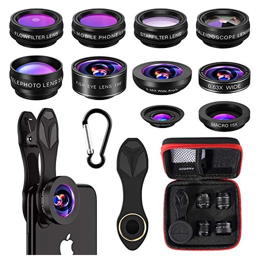 Merisny Lentes para Moviles Kit,10 en 1 Lentes de Cámara para Teléfono,Ojo de Pez,Gran Angular,Macro,Caleidoscopio Flujo Estrella,Alimentación,Filtro de Teleobjetivo para iPhone Samsung Android