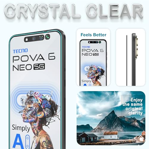 Image of FIRST MART Military-Grade Gorilla Tempered Glass for Tecno Pova 6 Neo with Edge to Edge Full Screen Coverage, Cable Protector and Easy Installation kit