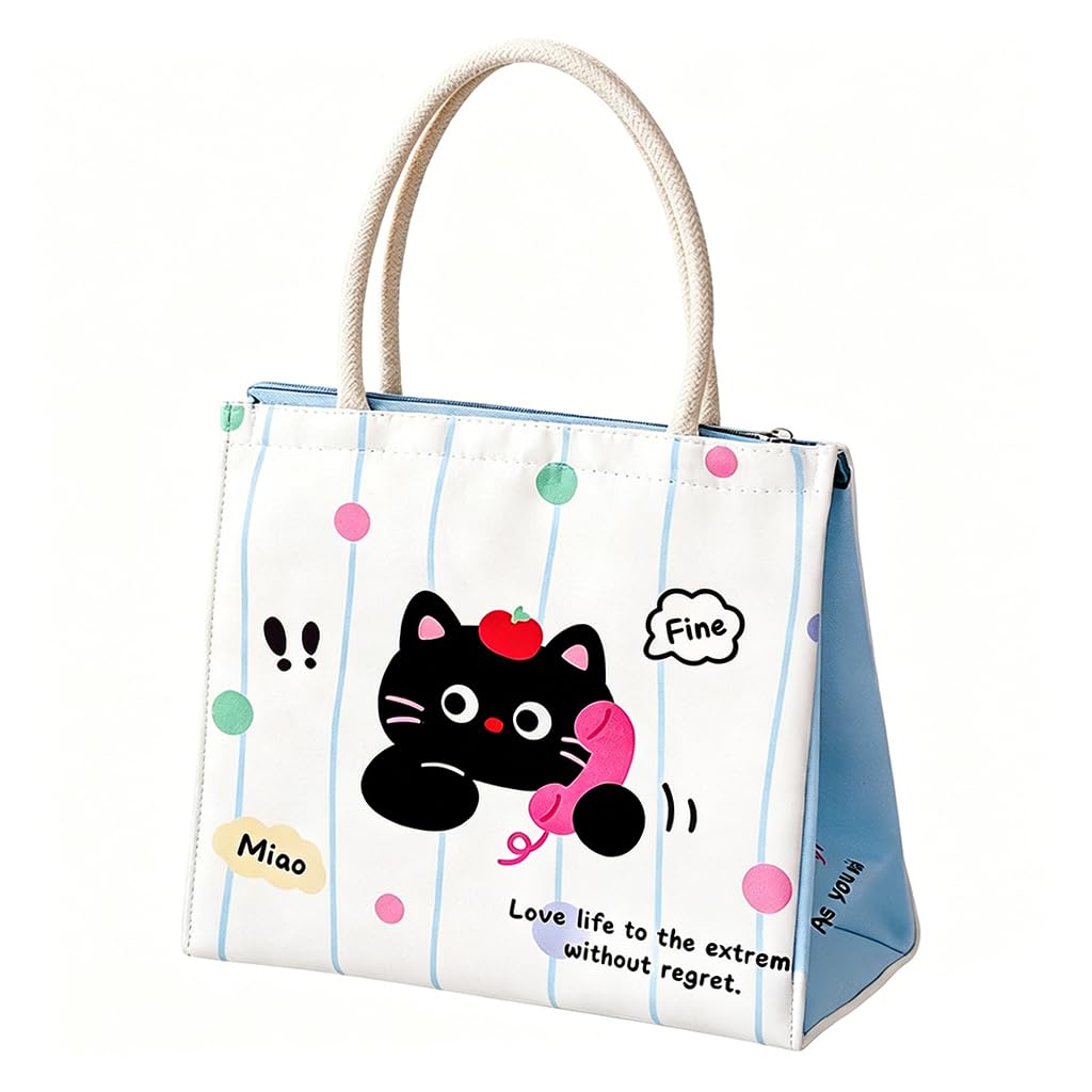 HASTHIP® Cartoon Insulated Lunch Bag, Kawaii Thermal Lunch Tote with Zipper, Waterproof Leaking Proof Liner, Reusable Lunch Box Cooler Bag for School, Work & Picnic, 23x16x20cm-image-11