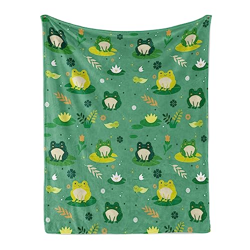 Cute Frogs Soft Flannel Lightweight Throw Blanket for Kids - All Season Cartoon Animal Blanket for Sofa, Couch, Bed - Decorative - 50x60 Inch