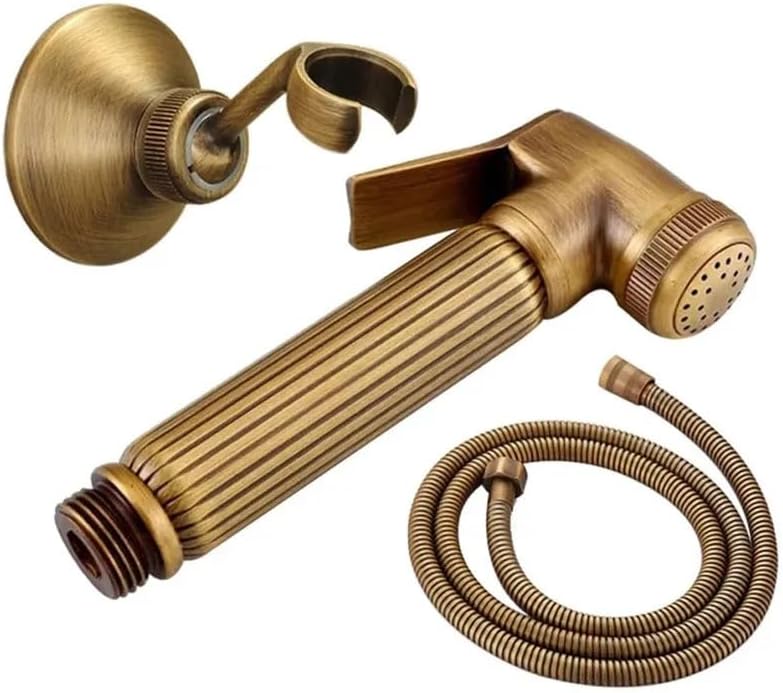 Antique Brass Wall Mounted Toilet Bidet Sprayer High Pressure Bathroom Hand Shower Gun(A)