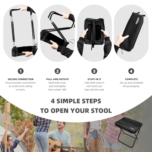 Image of 16 inch Extra Tall Portable Folding Stool for Adults, XL Collapsible Camping Stool with 3 Storage Pockets, Heavy Duty Compact Seat for Fishing, Hiking, Gardening