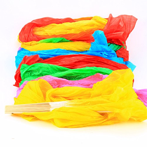 WHATWEARS 1.8m Colorful Belly Dancing Silk Bamboo Veils Dance Long Fans
