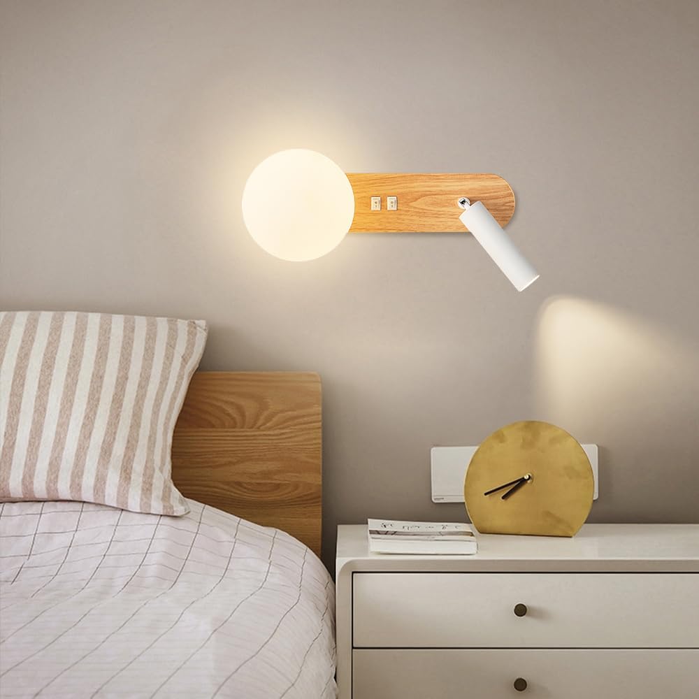 Lámpara de Lectura para cabecera, Aplique de Pared con focos giratorios de 350°, lámpara de Pared con Interruptor de Encendido y Apagado, Luces de Lectura con cableado para Dormitorio.