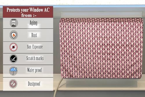 Image of The Furnishing Tree Elastic fit waterproof Polyester window ac cover suitable for Croma 1.5 Ton, Dustproof cover for inner and outer section, In CM: (67.31x66.04x45.72), Basketweave Multicolor