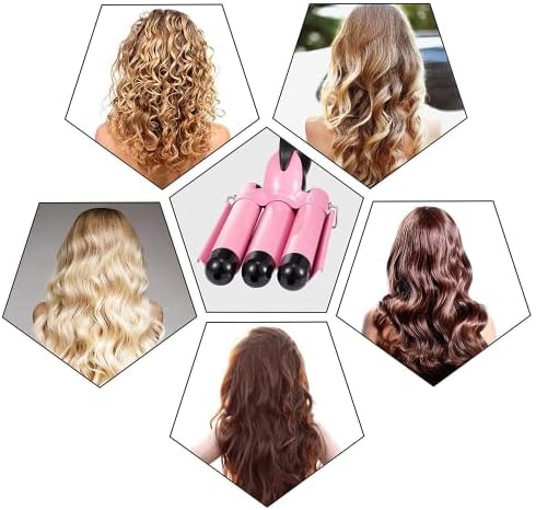 3 Barrel Curling Iron, 25mm Crimper Hair Iron Temperature Adjustable, Hair Crimper Ceramic Tourmaline Fast Heating Curling Wand with Heat Resistant Glove