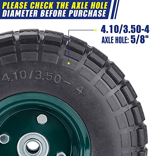2 Pcs 10" Flat Free Tires Solid Pneumatic Tires Wheels, 4.10/3.50-4 Air Less Tires with 5/8 Center Bearings, for Wheelbarrow/Trolley Dolly/Garden Wagon Carts/Hand Truck/Wheel Barrel/Lawn Mower, 2 Pack - Image 3
