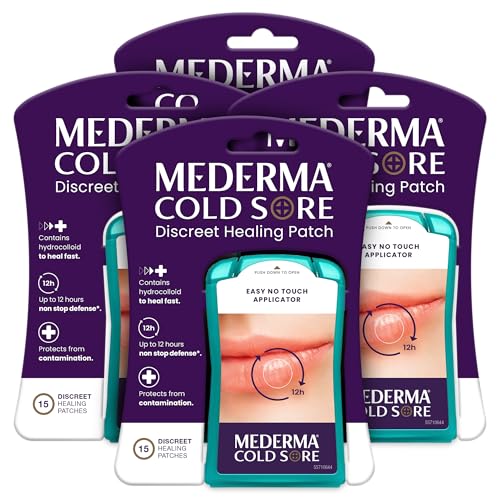 Image of Mederma Cold Sore Discreet Healing Patch - Hydrocolloid Gel for Fast Healing, Relieves Pain, Redness & Swelling, Conceals Cold Sores, 15 Count (Pack of 4)
