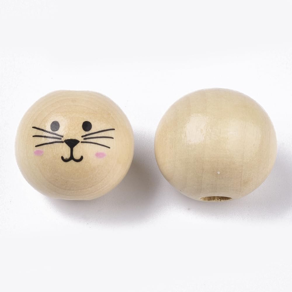 DanLingJewelry 190Pcs Random 20mm Unfinished Natural Wood Beads Wooden Cat Happy Face Print Round Beads for DIY Jewellery Making - Image 3