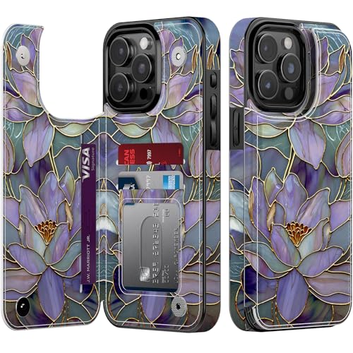 Étui portefeuille iPhone 13 Pro Esdot en cuir avec porte-cartes lotus