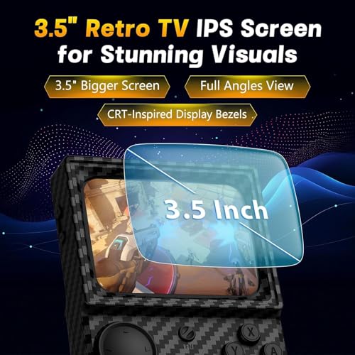 Image of R36T Retro Handheld Game Console, 3.5 Inch Video Game Console with 3500mAh Battery, Retro Gaming Console Supports WiFi Download and Network Battling (Carbon Black)