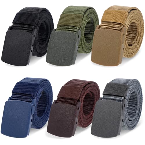 6 PCS Tactical Nylon Webbing Canvas Belt for Men/Women Military Style Belt Heavy Duty Waist Belts for Military, Outdoor, Hiking, and Casual Belts