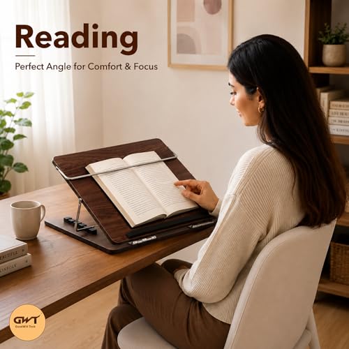 Image of Goodwill Tech Wooden Laptop Desk Table Top with Adjustable Height, Foldable, Writing, Drawing Desk Stand for Study, Office (Rolex, 15x21)