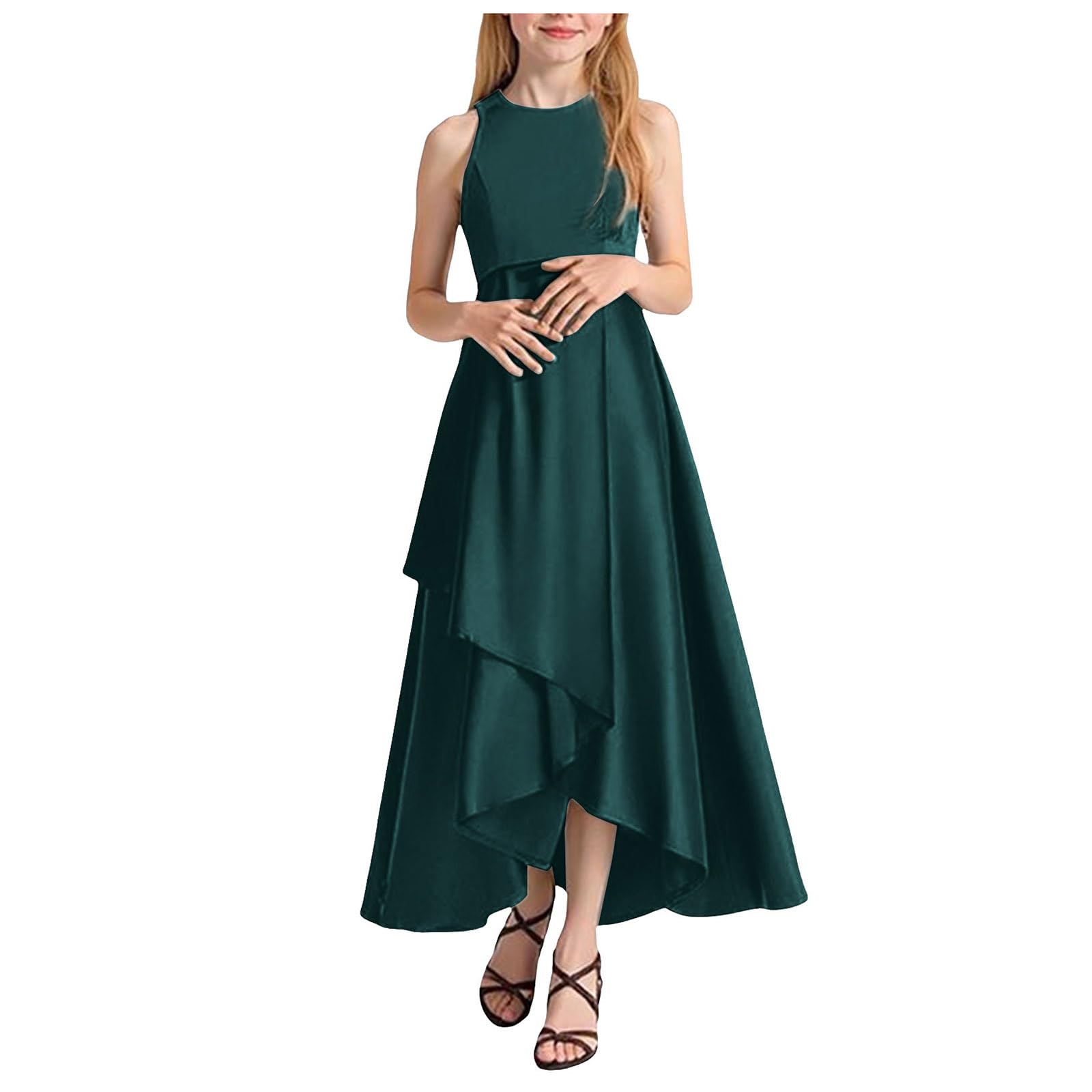 Genérico Vestido de Fiesta para Niñas con Dobladillo Escalonado Volantes y Diseño Cintura Arrugada Vestidos Largo Sin Tirantes Cómodo Suave para Cumpleaños Colección Graduación