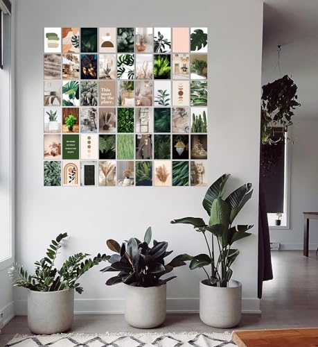 Image of Pack of 54 Green Wall Collage Kit Posters - 4 x 6 Inches Wall Decor Poster - Wall Art For Bedroom, Living room, Office - 1 Tissue Tape
