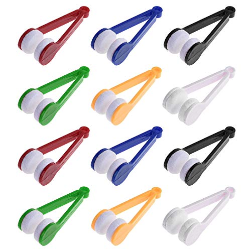 NXL 12 Pcs Mini Sun Glasses Eyeglass Microfiber Spectacles Cleaner Soft Brush Cleaning Tool Mini Microfiber Glasses Eyeglasses Cleaner Cleaning Clip (Random Color)