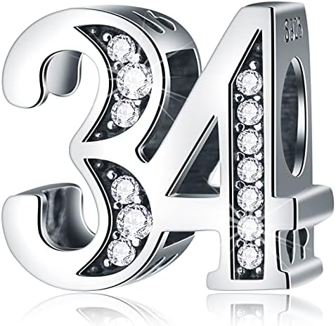 CRISNATA 5,10 to 50,52,55,56,60,65,70,75,80 Birthday Charms fit European Anniversary Bracelets, 925 Sterling Silver Number Charms with Clear CZ Stones, Gifts for Family/Lover/Friends