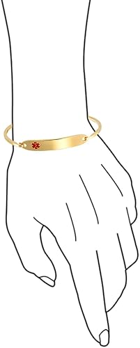 Miniatura 4 de Bling Jewelry Pulsera de identificación médica con grabado personalizable, elegante y con brazalete de 7 pulgadas para mujer, de acero inoxidable