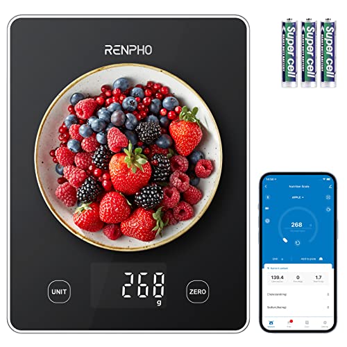 Renpho Food Scale, Smart Kitchen Scale, Digital Cooking Scale With Nutrition Calculator, Weight Grams And Ounces, Food Weight Scale For Cooking Baking Keto Marco Diet, Black Glass, 22Lb/10Kg #TOP26