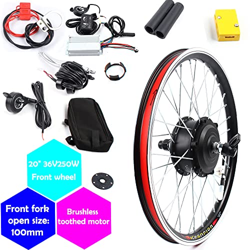 Electric Bike Conversion Kit, Front/Rear Wheel Electric Bicycle Motor Kit, For 20" Bike, W/V Brake+Disc Brake, 36V 250W/48V 1000W Bike Hub Motor,30/50Km/H (36V 250W Front Wheel) #TOP3