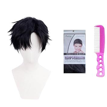 Short Men Cosplay Wigs Black Straight Hair Wig for Boy Halloween Costumes Party Anime
