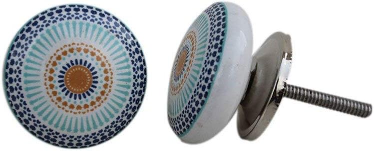 Artncraft 12 Knobs White & Grey Hand Painted Ceramic Knobs Cabinet Drawer Pull (Blue)