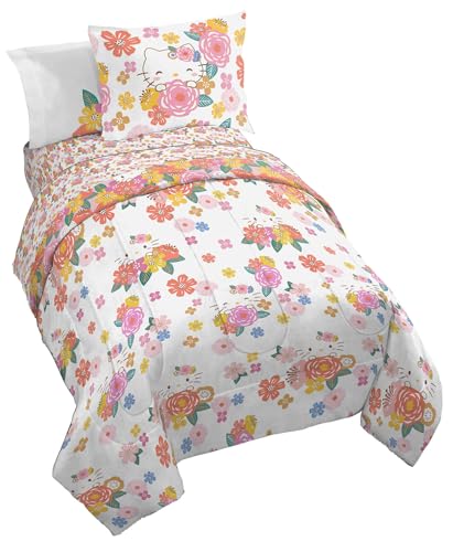 Jay Franco Hello Kitty Full Size Comforter Set - 7 Piece Bedding Includes Sheet Set & Pillow Covers - Super Soft Floral Bedding