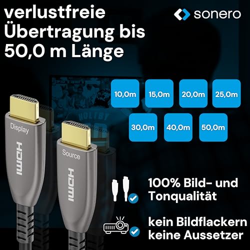 Miniatura 7 de Sonero 50 M De Cable Hdmi 2.0b, Híbrido De Fibra Óptica, Uhd 2160p, 4k60hz, 4:4:4, Hdr, 18gbps