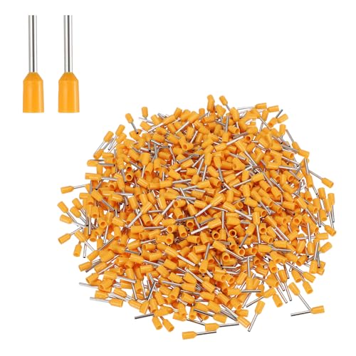 MECCANIXITY 1000Pcs AWG20 Wire Ferrules Crimp Terminal, VE 75-10 Copper Insulated Ferrule Crimping Connectors Kit for Stranded Wire, Electric Power Industrial Control System(Orange)