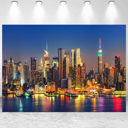 7x5ft New York City Backdrop Manhattan Night Scenery Urban Light