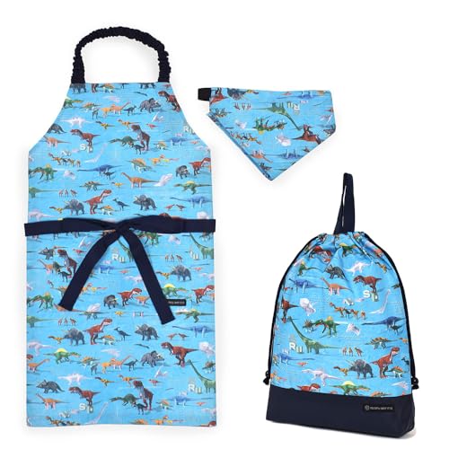 COLORFUL CANDY STYLE 2点セット 撥水生地 巾着 体操服袋 エプロン100-120 調理実習 キッチン お手伝い 三角巾セット 恐竜ワールド 小学校 幼稚園 子供 キッズ かっこいい おしゃれ 男の子 NV601300-BTR