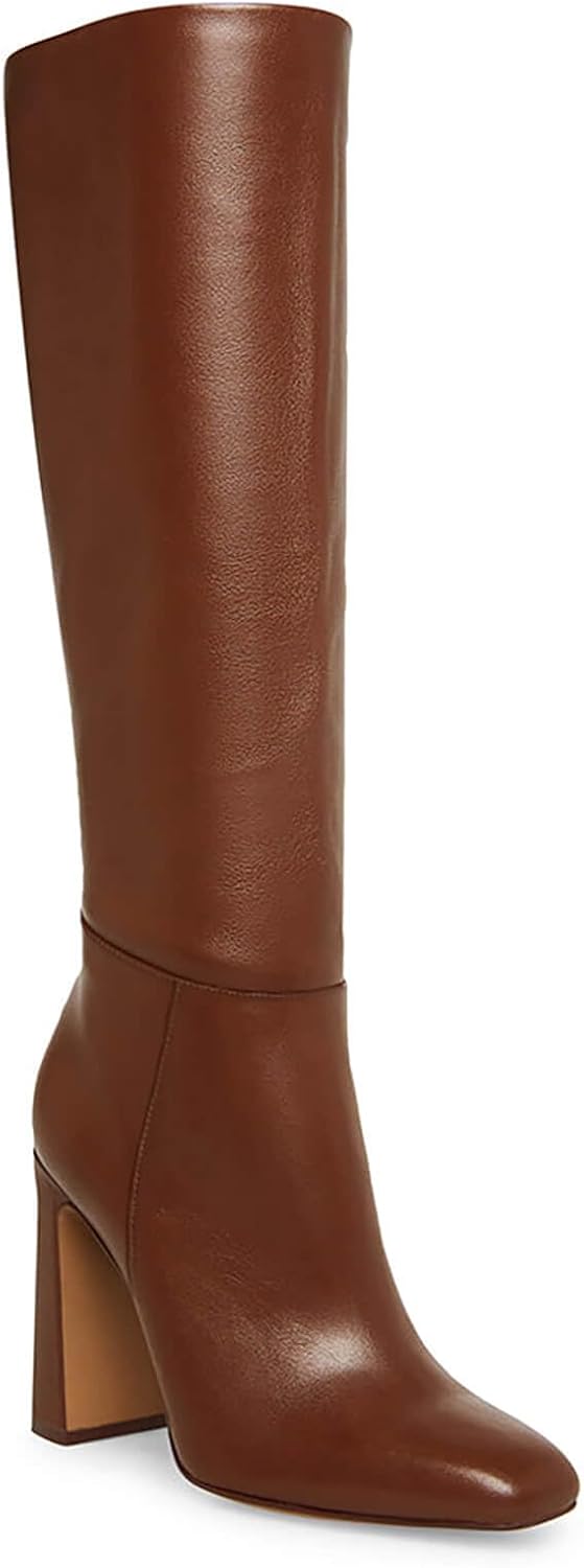 Coutgo Women's Chunky Heel Knee High Boots - Leather Square Toe Zippered Tall Boots for Fall Winter Style