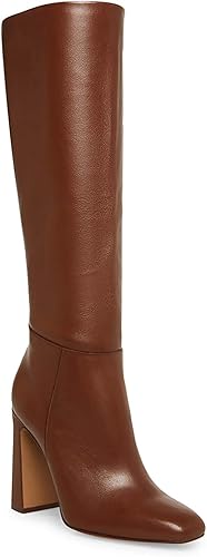 Coutgo Botas altas de tacón grueso para mujer, botas altas clásicas de cuero con punta cuadrada con cremallera