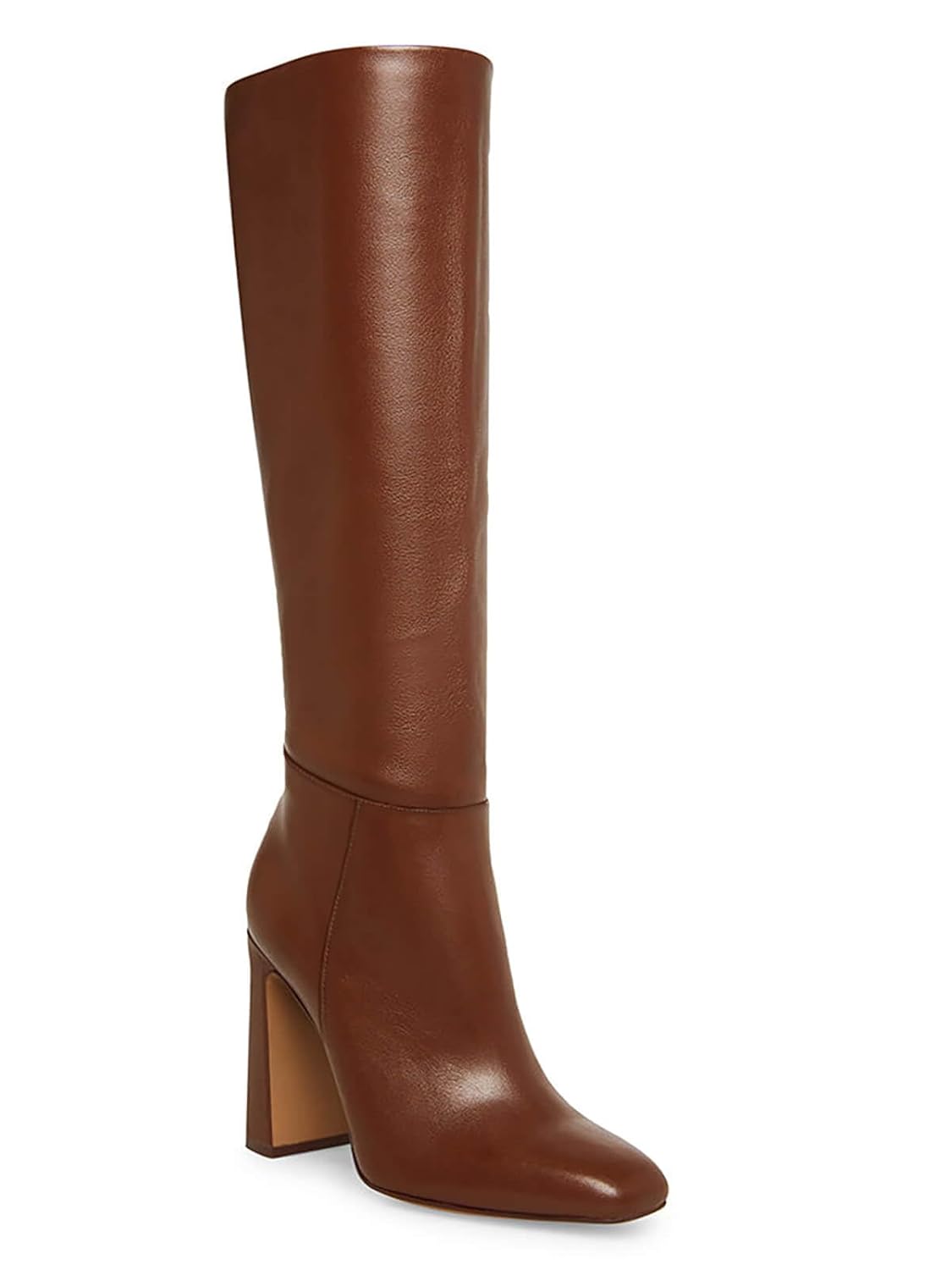Coutgo Womens Chunky Heeled Knee High Boots Classic Leather Square Toe Zippered Tall Boot