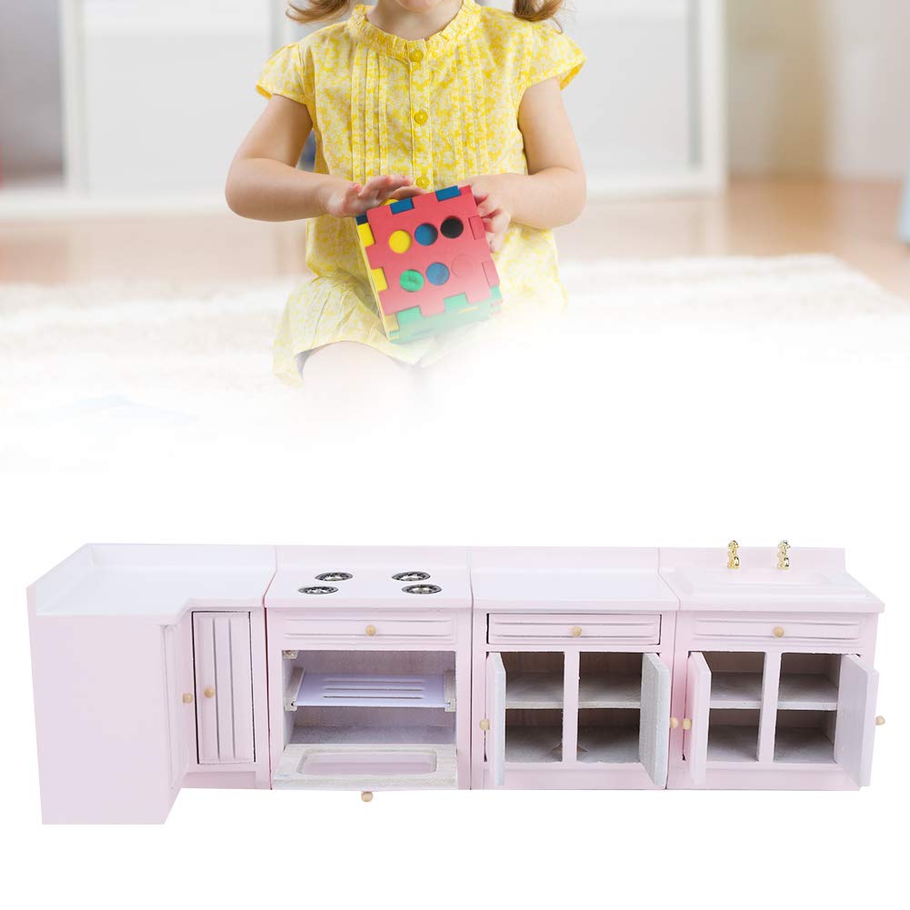 Hidyliu Casa delle Bambole in Legno Mobili da Cucina Integrali Casa in Miniatura Carina Artigianale per Ragazze Rosa (Combinazione di mobili da cucina)