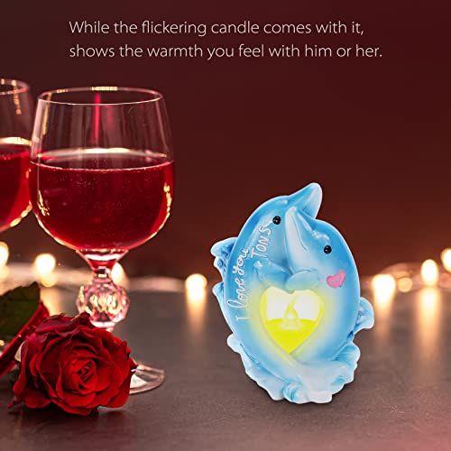 Bearae Valentines Day Gifts, Dolphins Love Candle Holder Statue, Anniversary Couples Gifts, Wedding, Engagement Gift With Flickering Led For Her/Women, Bridal Shower, Blue Dolphin Ornaments #TOP3