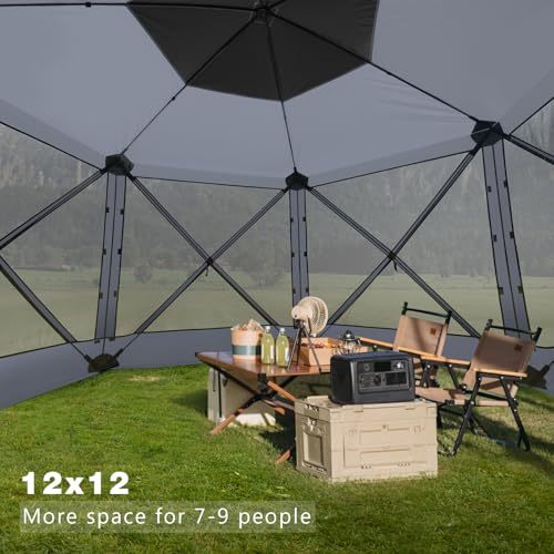 Image of MASTERCANOPY 12x12FT Pop Up Gazebo Screen Tent - Instant Screen House with Netting, Quick Set, Outdoor Canopy Shelter with Carry Bag for Camping, Backyard & Patio (Gray)