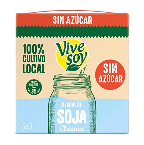 Vivesoy Bebida de Soja Natural sin Az�car Pack, 6 x 1L