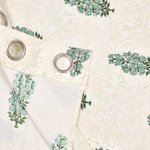 Image of BLOCKS OF INDIA Hand Block Printed Cotton Daylight Curtains with Eyelets(Set of 2 Curtains, Block 3, 7 Feet /Door, Semi Sheer, Multicolor)