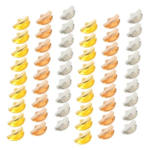 HOMSFOU 150pcs Half Round Buckle Tassel Clip Metal Cord Findings Fasteners Crimp Ends for Jewelry
