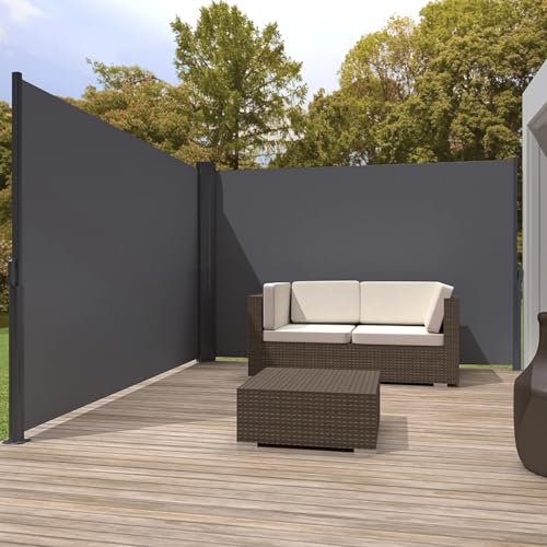 Toldo lateral retráctil doble, pantalla de privacidad plegable, valla de privacidad, impermeable, resistente a los rayos UV, toldo de privacidad al aire libre para jardín, terraza, patio, piscinas