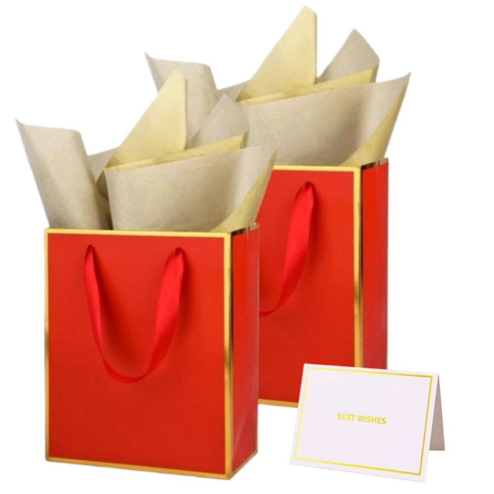 UoeRing 12 Pack Thank You Gift Bag with Handles 9.5x7.5x3.75 inch Medium Birthday Gift Bags with Tissue Paper and Card for Wedding Bridesmaid Holidays