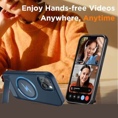 Image of KARWAN Matte Back Case Cover Compatible with iPhone 14 Plus with Magnetic Stand Shockproof Cover with Camera Protection, Scratch Resistant, MagEaze Wireless Charging Support,N52 Magnetic Ring, Blue