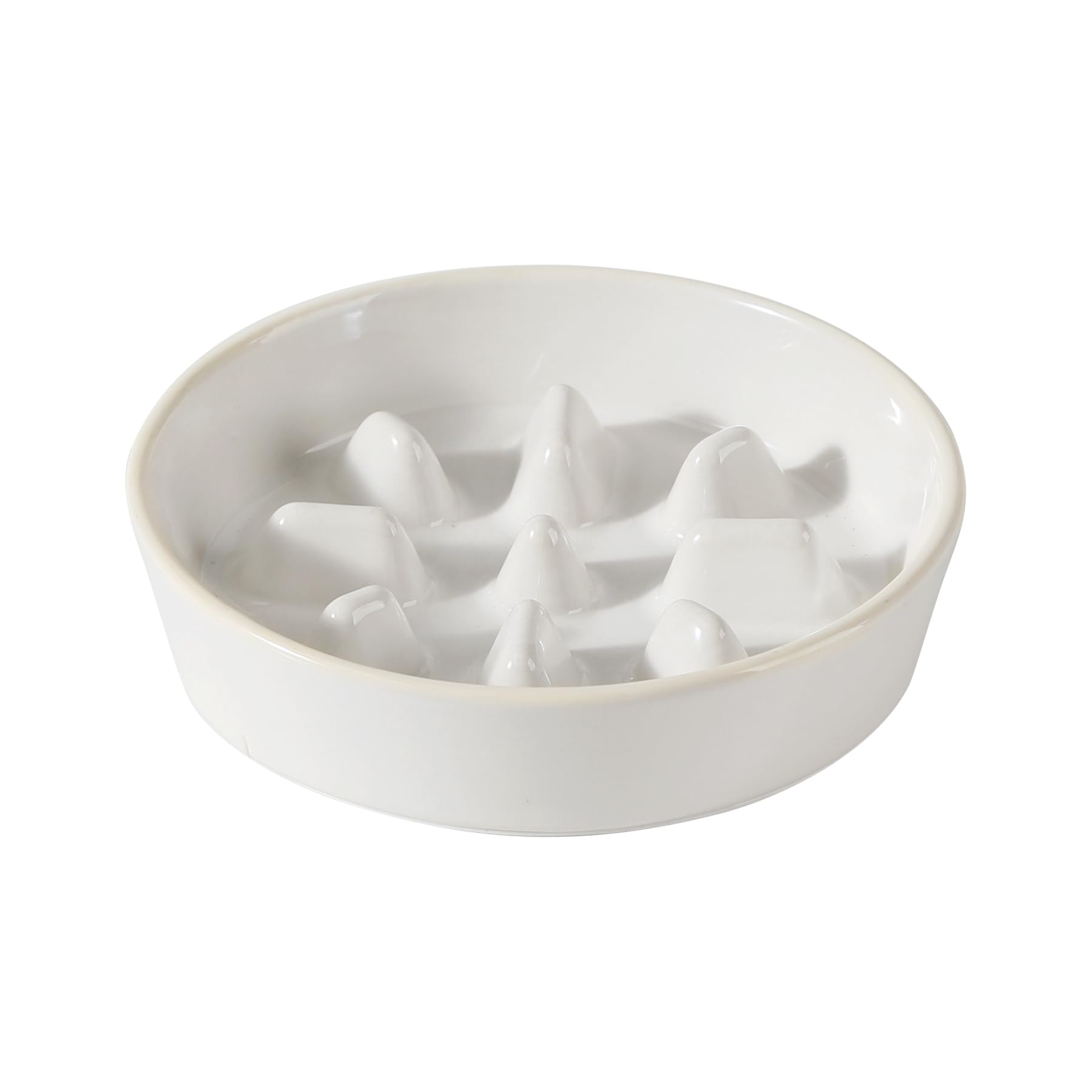 Havniva Ceramic 7.3 inch Dog Bowl Slow Feeder, Slow Pet Food Dish for Medium and Small Dog, Stop Bloat, Preventing Choking(Single Bowl, Reactived Glaze -White)