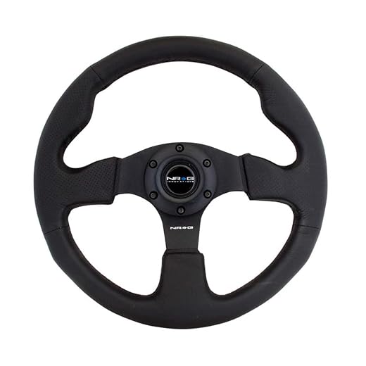NRG Innovations NRG-RST-012R Reinforced Steering Wheel Leather Steering Wheel 320mm With/BLACK Stitch/Black Thumb Grip, Double Riveted Spokes + Horn Button